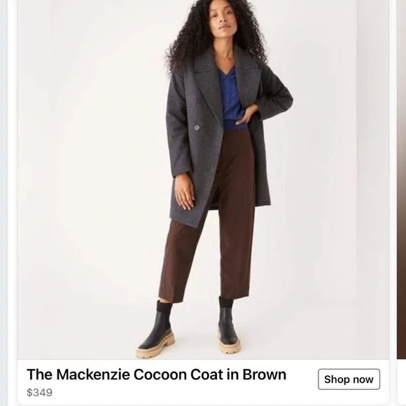 nwt frank & oakmackenzie oversized belted cocoon coat in houndstooth, size lg